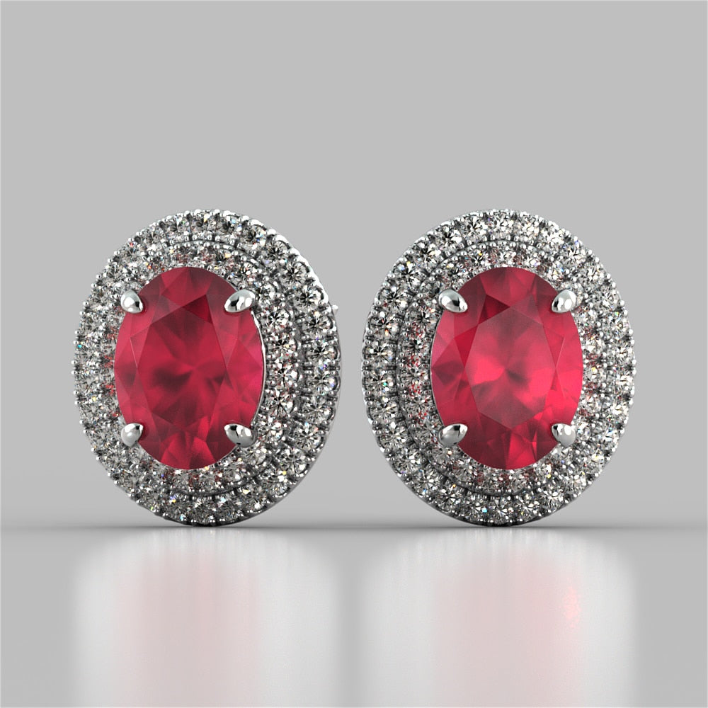 Oval Cut Prong Set Double Tier Halo Earrings – Sold as a Pair