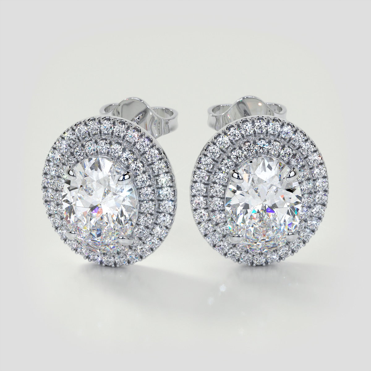 5.8CT Oval Cut Prong Set Double Tier Halo Earrings