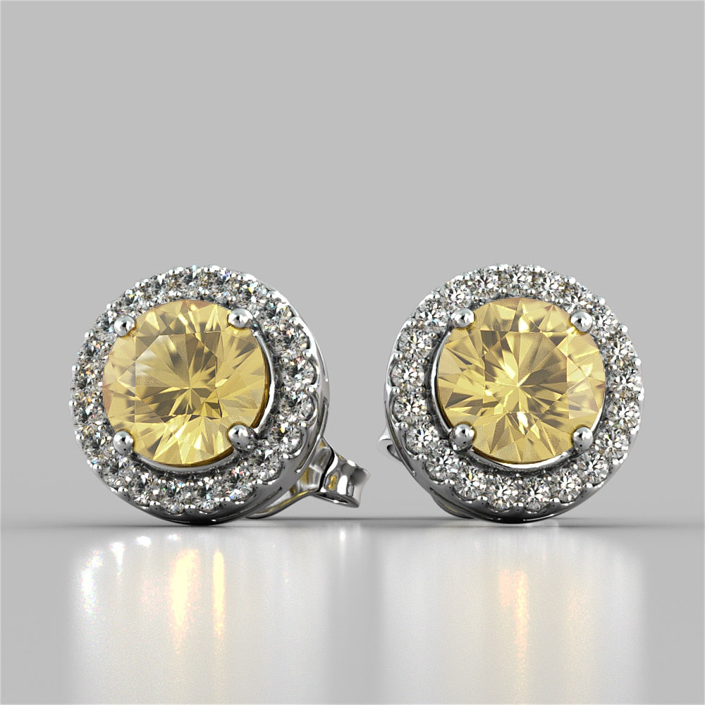 Round Cut Prong Set Tier Halo Earrings