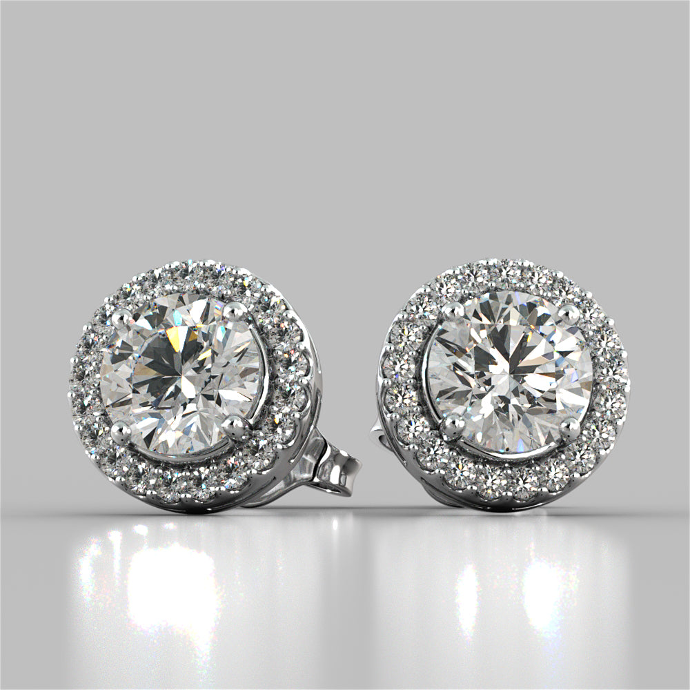 2.32CT Round Cut Prong Set Tier Halo Earrings Set in Sterling Silver
