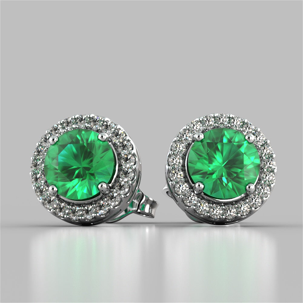 Round Cut Prong Set Tier Halo Earrings