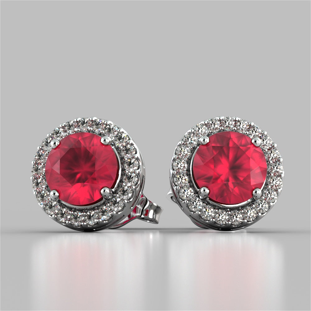 Round Cut Prong Set Tier Halo Earrings