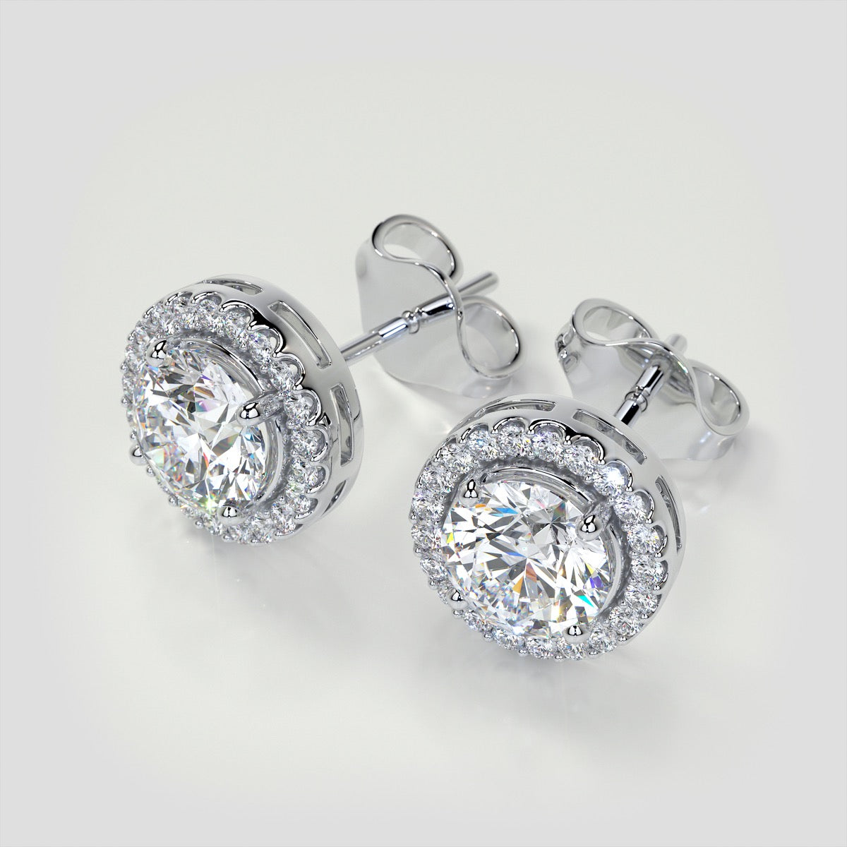 2.32CT Round Cut Prong Set Tier Halo Earrings Set in Sterling Silver