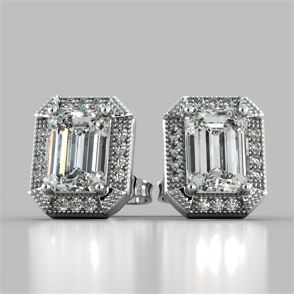 2.14CT Emerald Cut Halo Earrings