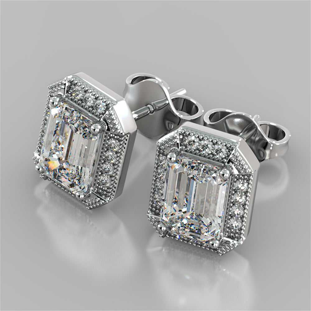 2.14CT Emerald Cut Halo Earrings