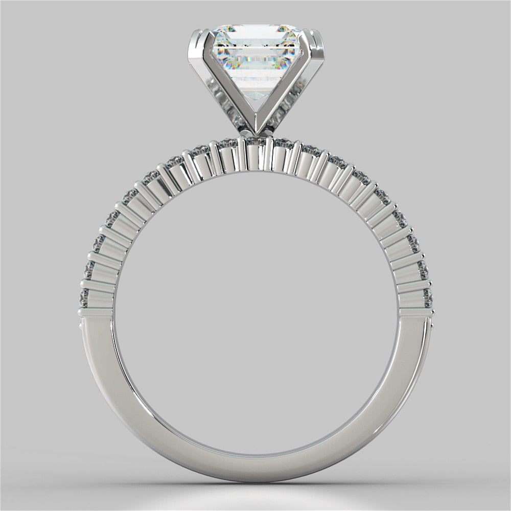 2.0CT Asscher Cut Lab Grown Diamond Three-Row Pavé-Style Engagement Ring