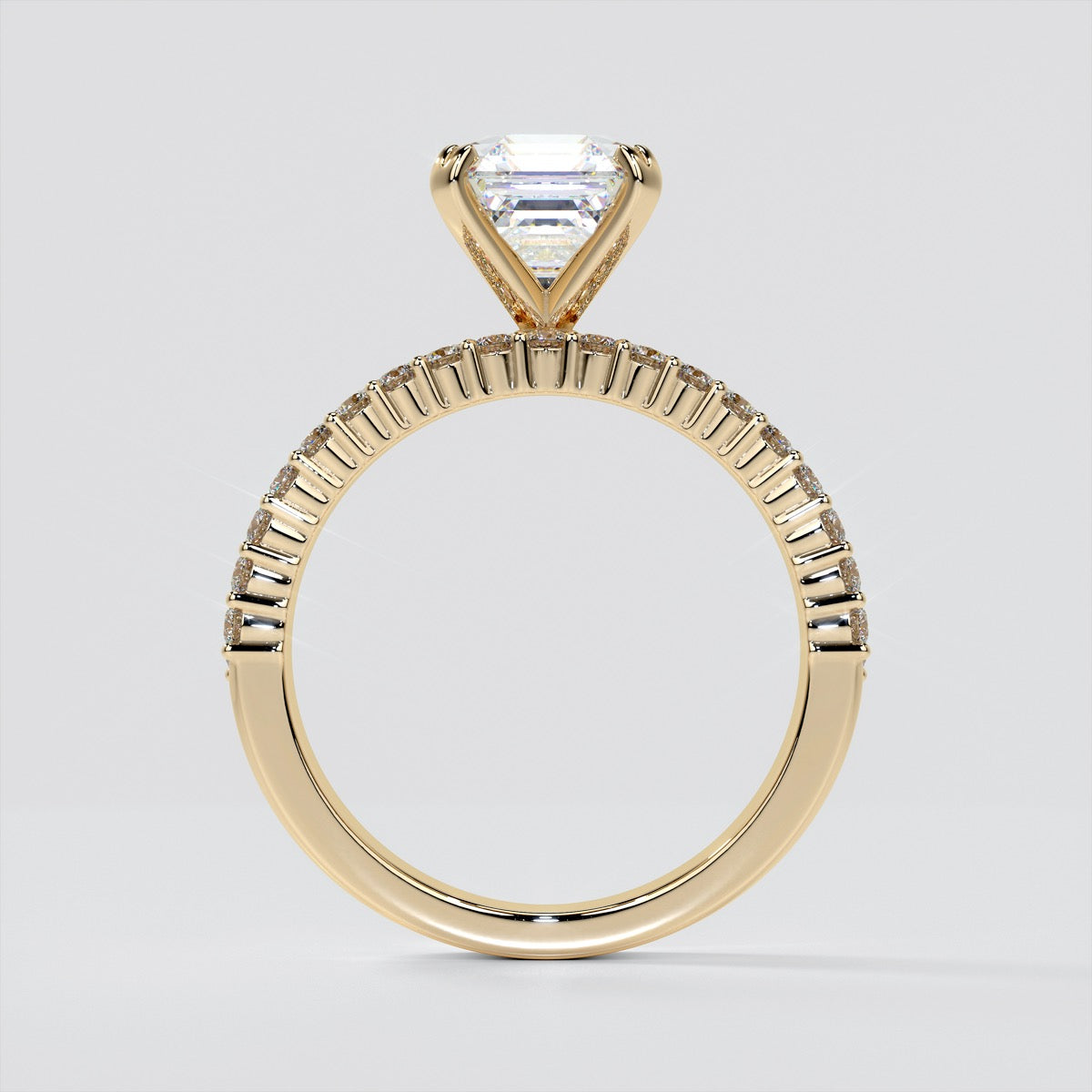 2.0CT Asscher Cut Lab Grown Diamond Three-Row Pavé-Style Engagement Ring