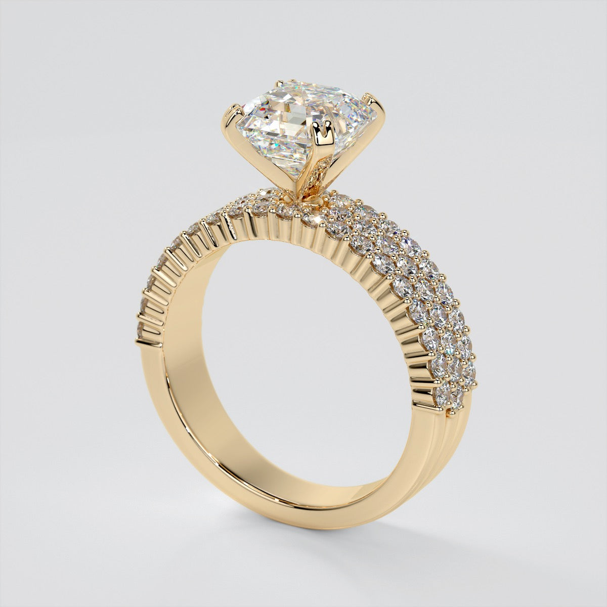 Three-Row Pavé-Style Asscher Cut Engagement Ring