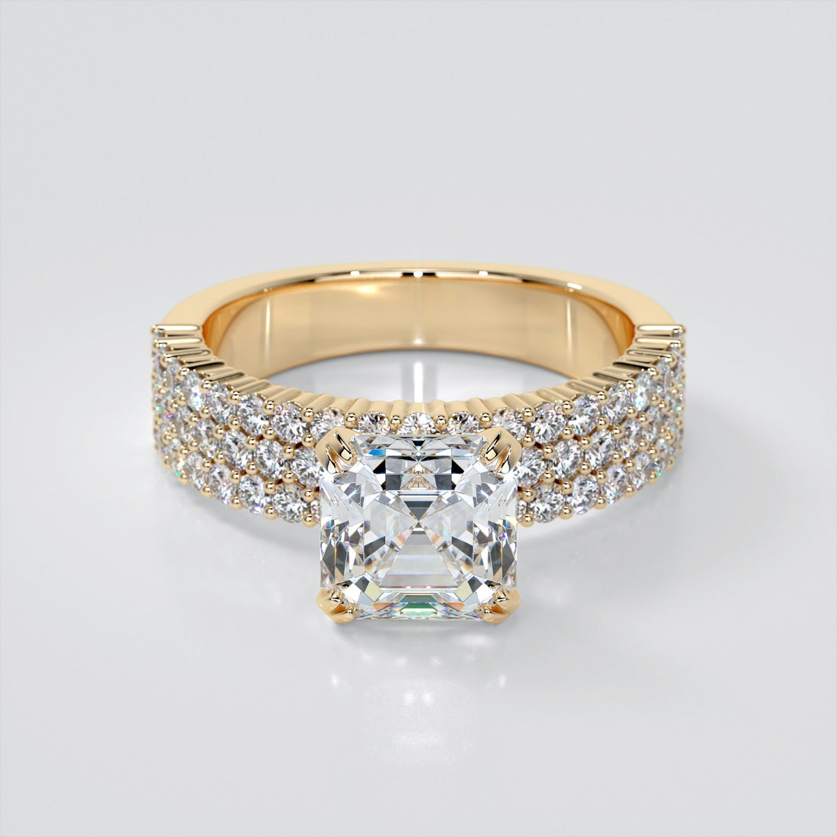 2.0CT Asscher Cut Lab Grown Diamond Three-Row Pavé-Style Engagement Ring