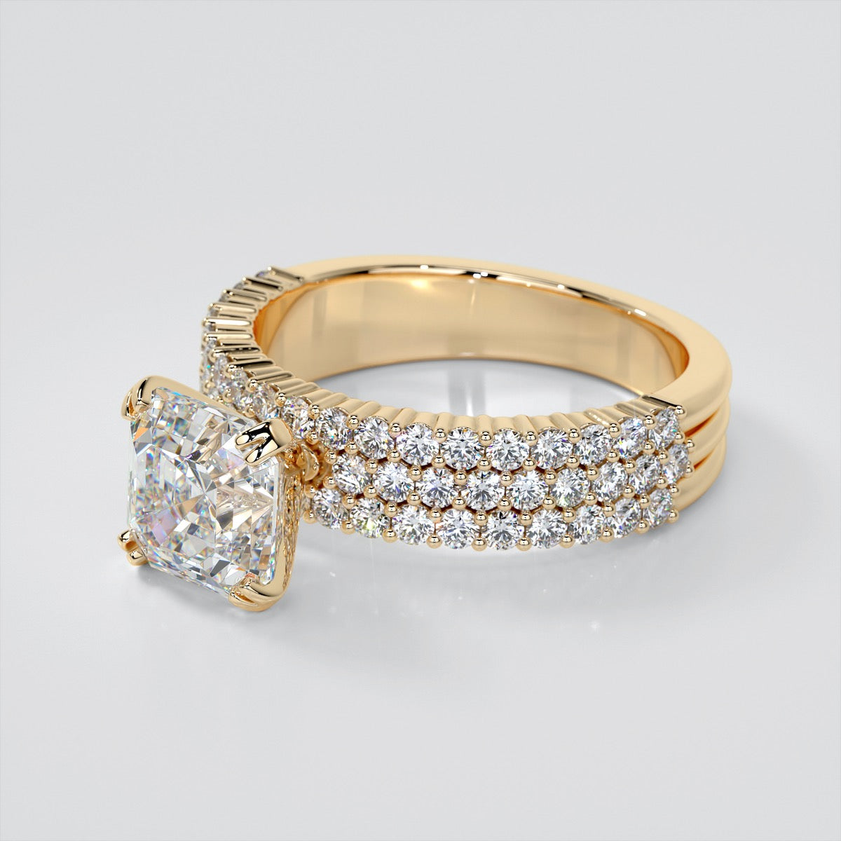 Three-Row Pavé-Style Asscher Cut Engagement Ring