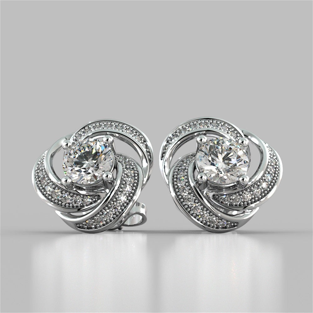 Round Cut Swirl Halo Earrings