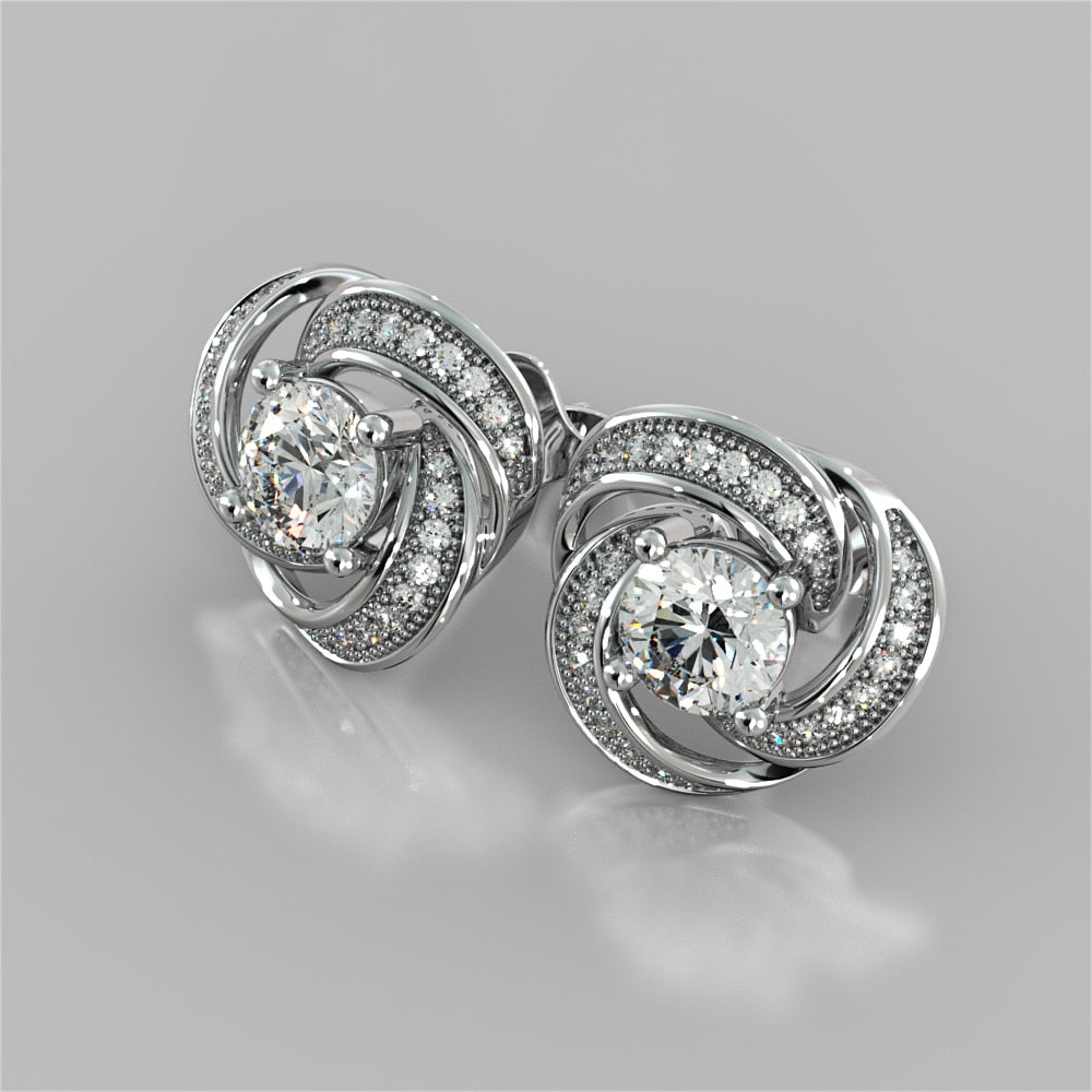 Round Cut Swirl Halo Earrings