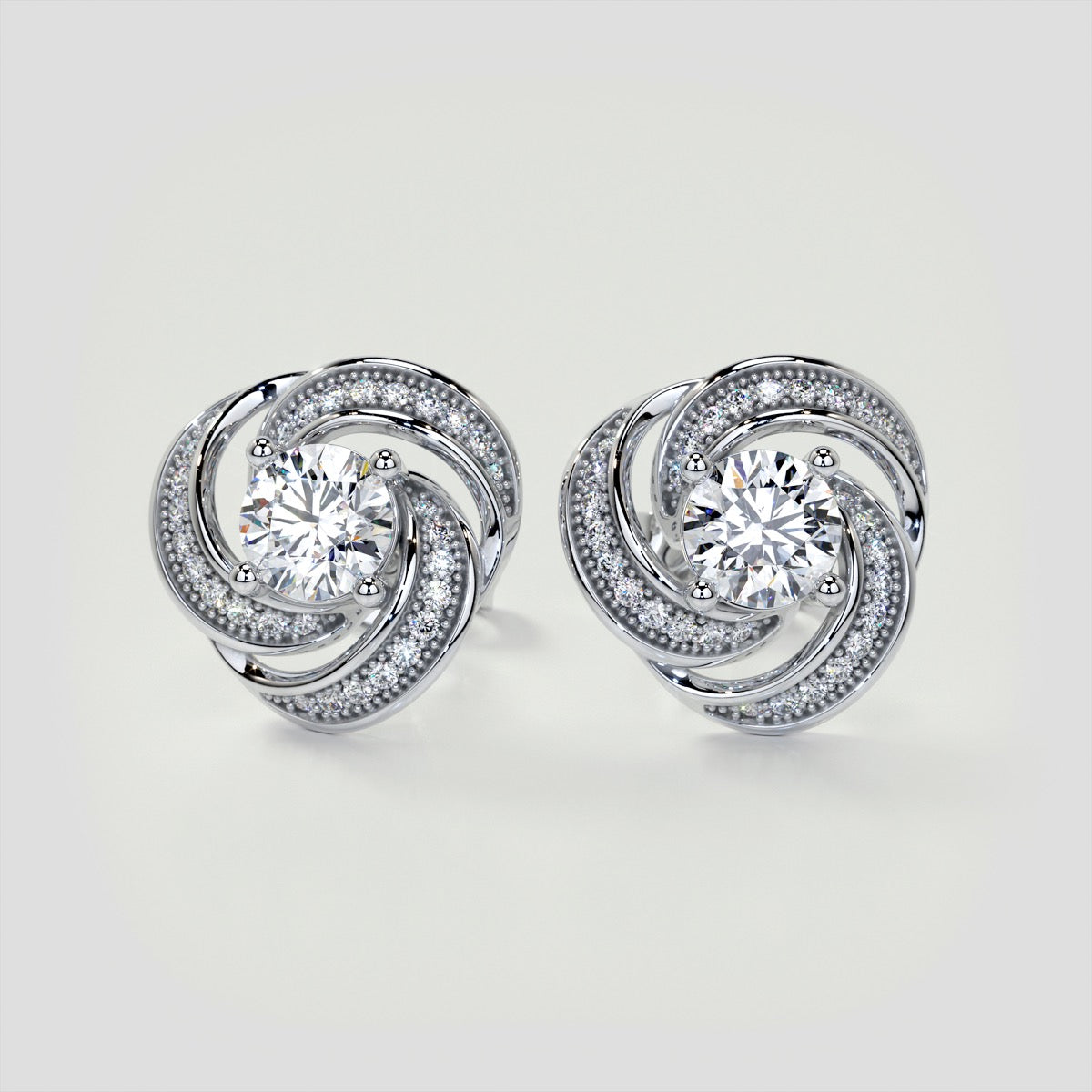 1.81CT Round Cut Swirl Halo Earrings Set in 925 Sterling Silver