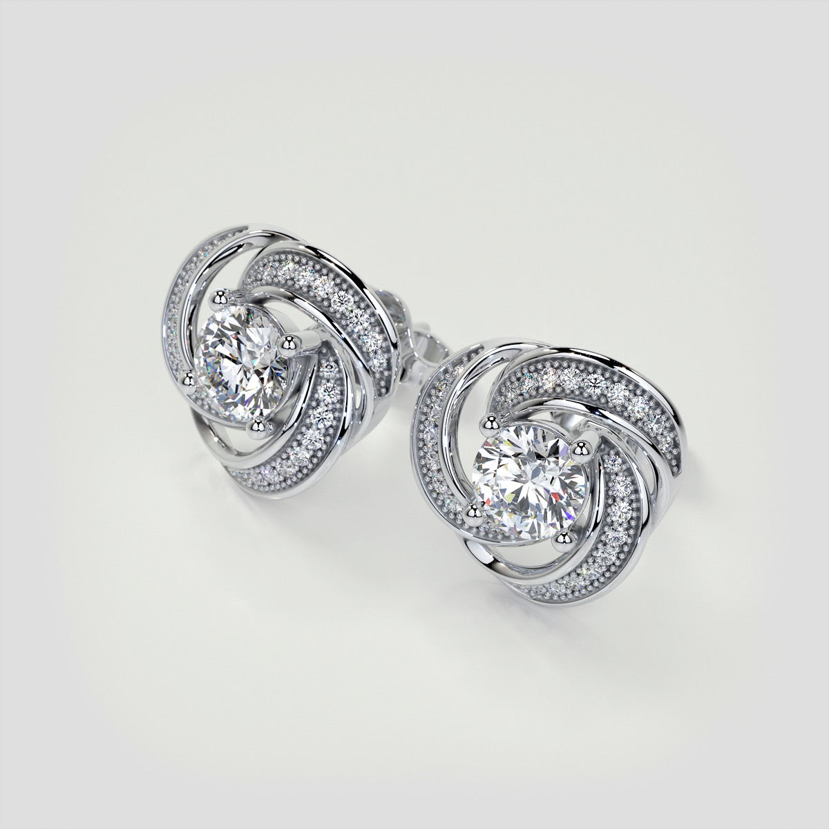 1.81CT Round Cut Swirl Halo Earrings