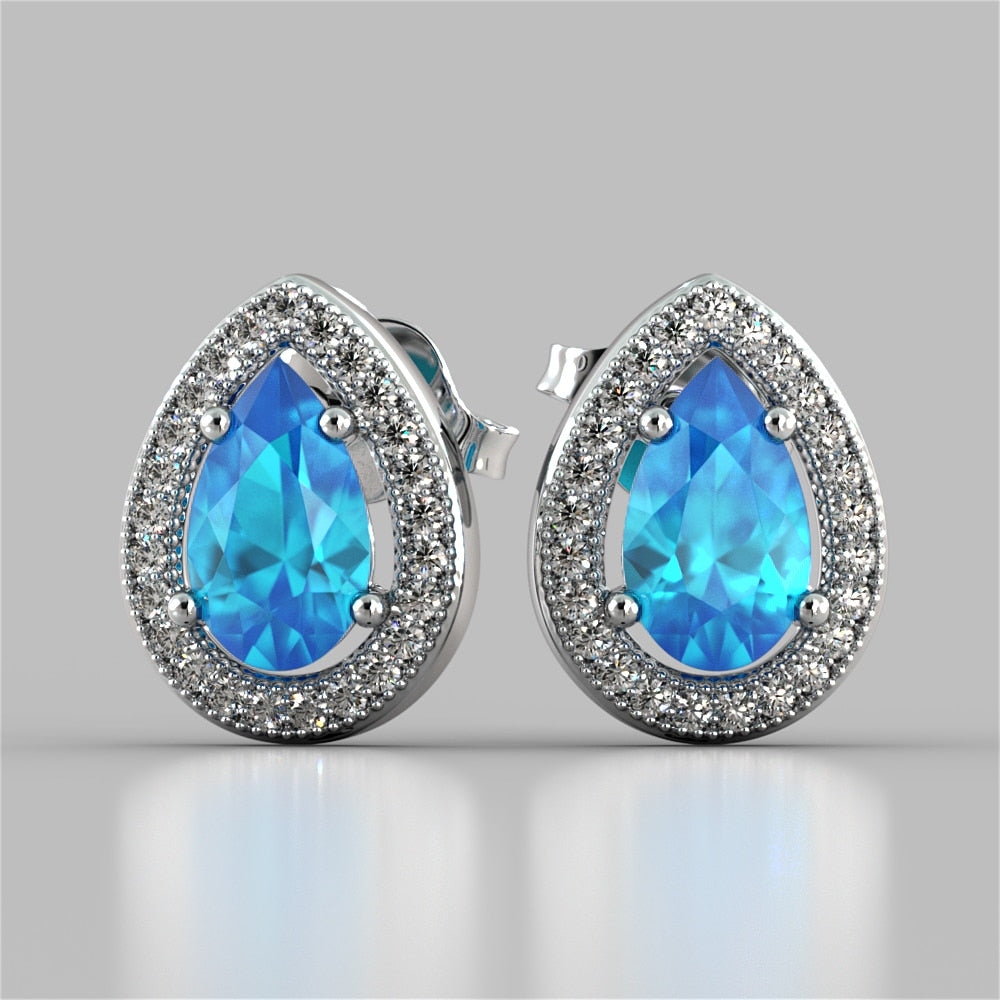 Pear-Cut Halo Earrings