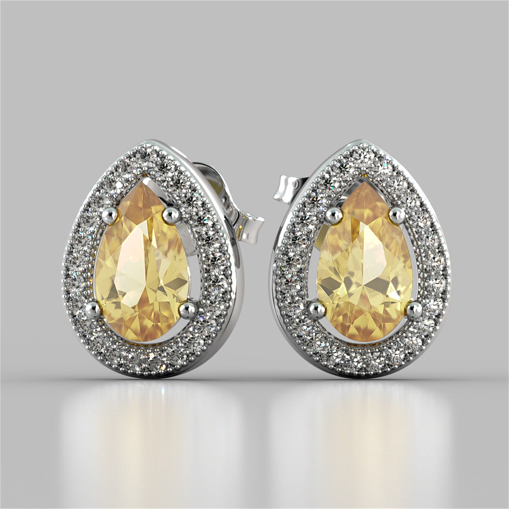 Pear-Cut Halo Earrings