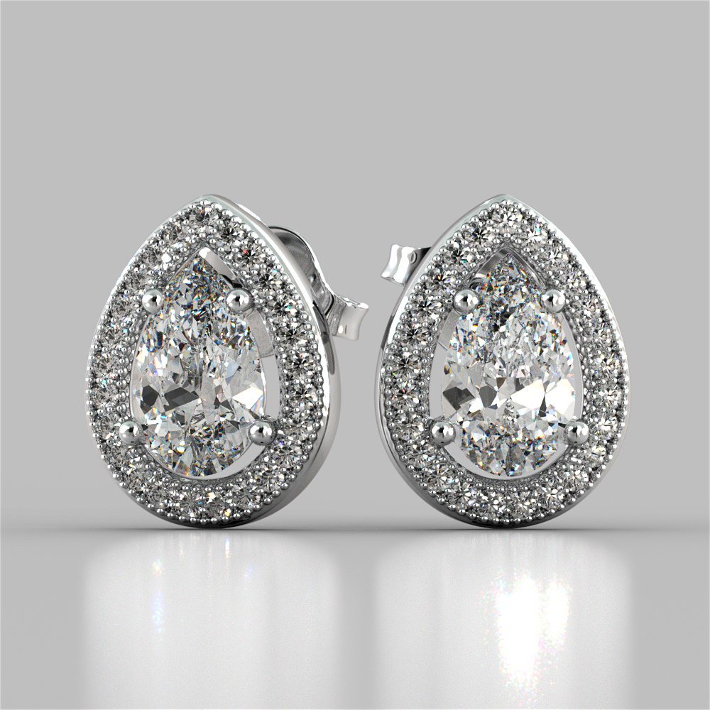 Pear-Cut Halo Earrings