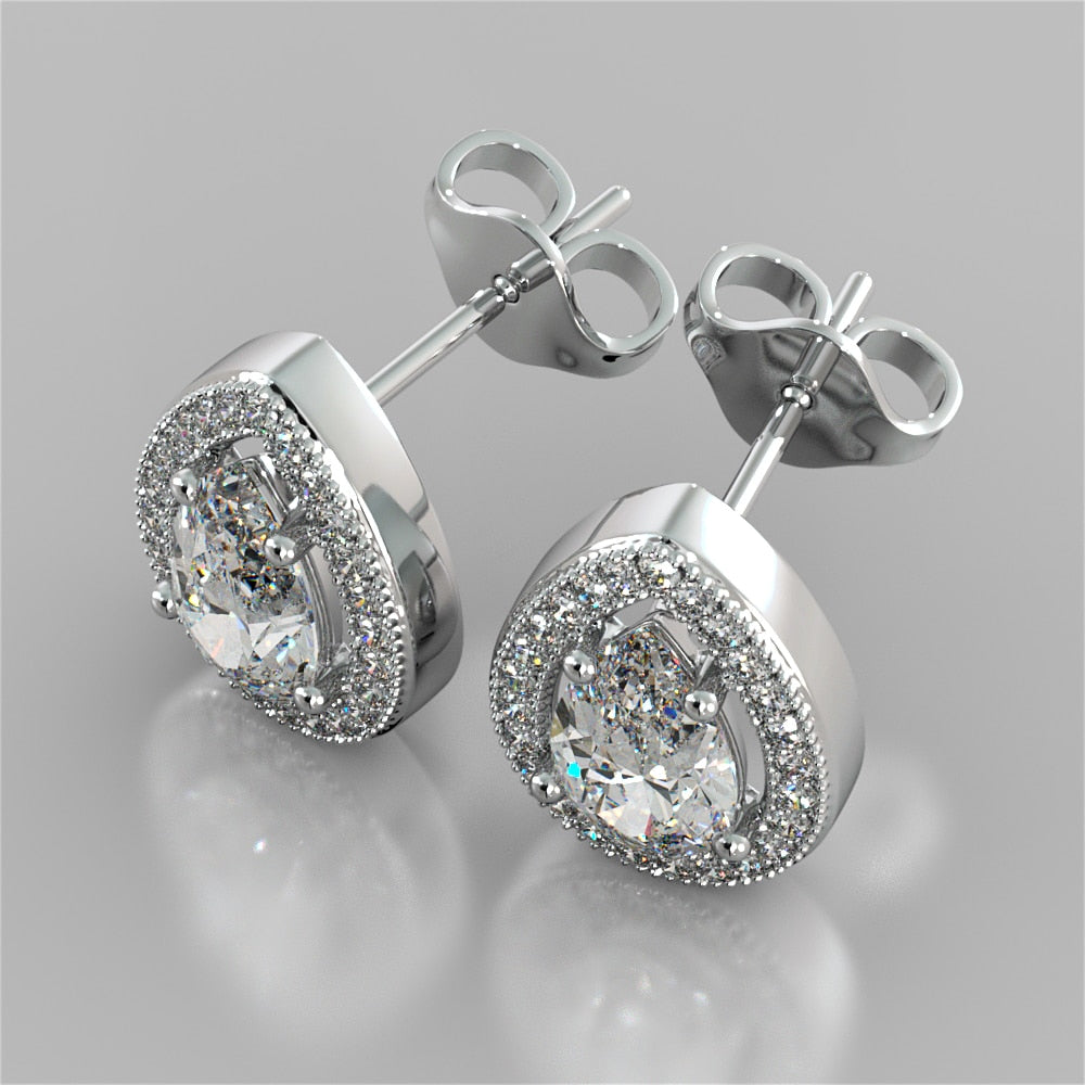 Pear-Cut Halo Earrings