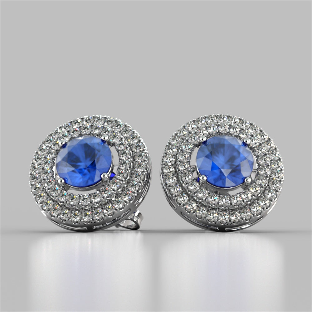 Round Cut Double Pave Style Halo Earrings