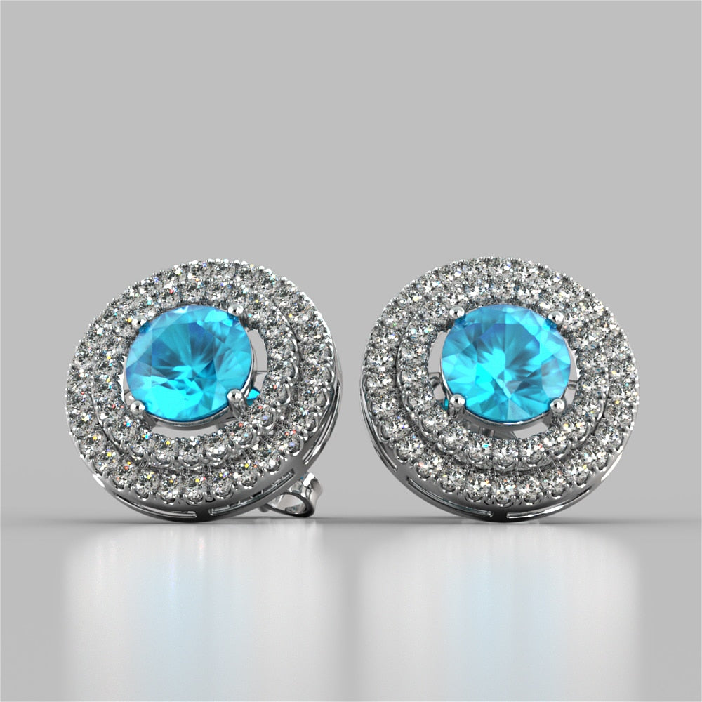 Round Cut Double Pave Style Halo Earrings