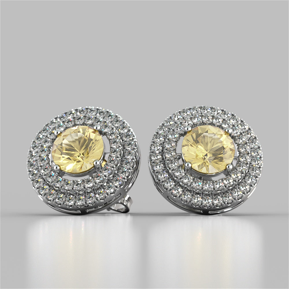 Round Cut Double Pave Style Halo Earrings