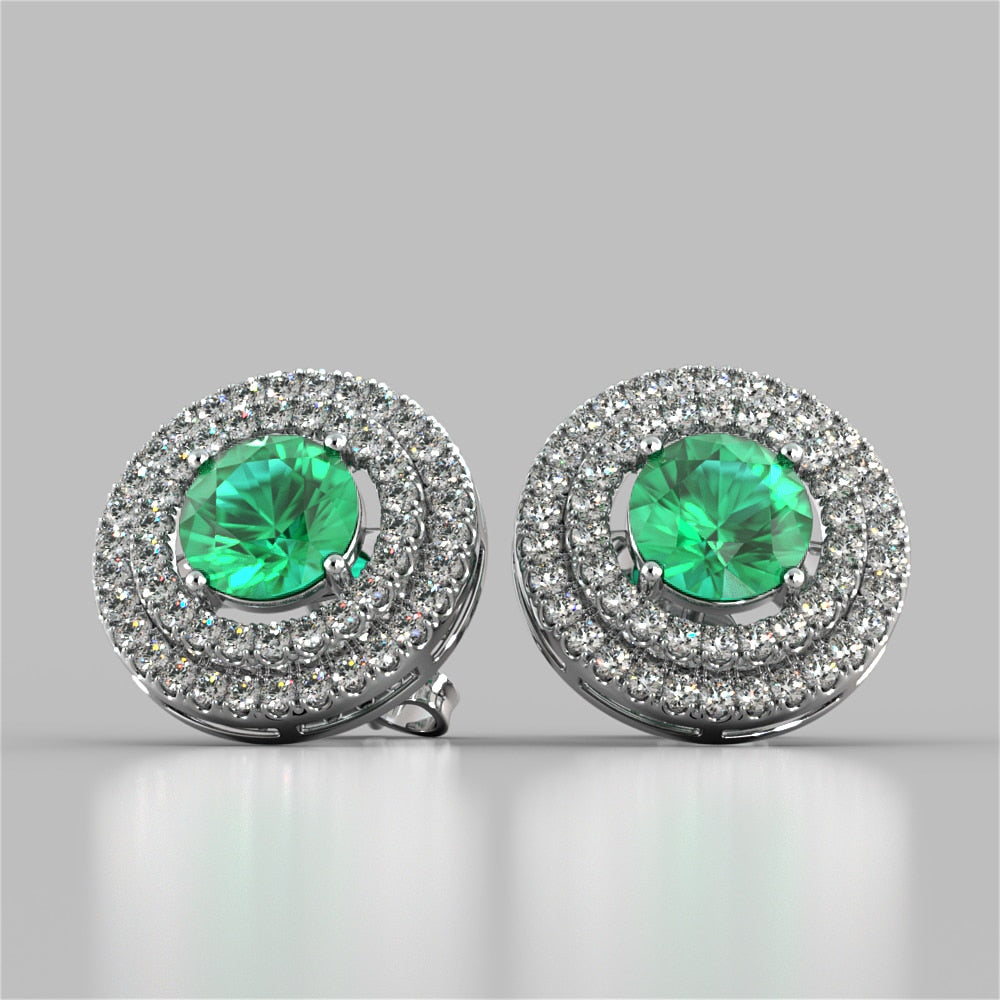 Round Cut Double Pave Style Halo Earrings
