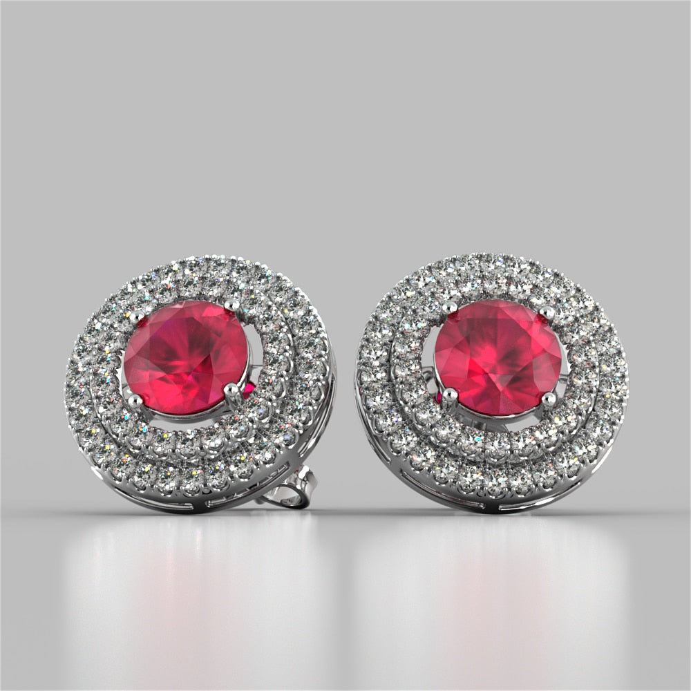 Round Cut Double Pave Style Halo Earrings