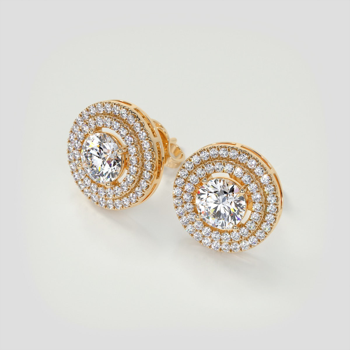 2.52CT Round Cut Double Pave Style Halo Earrings