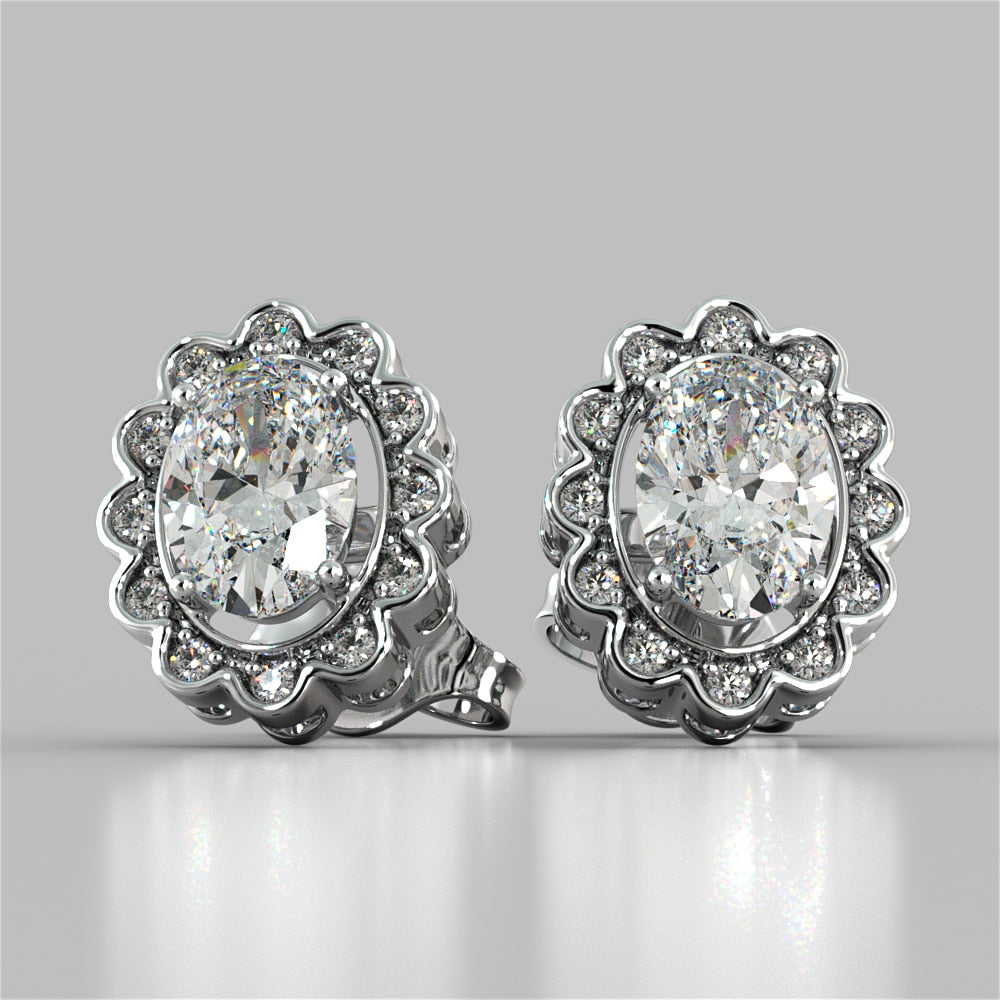 Oval-Cut Halo Earrings