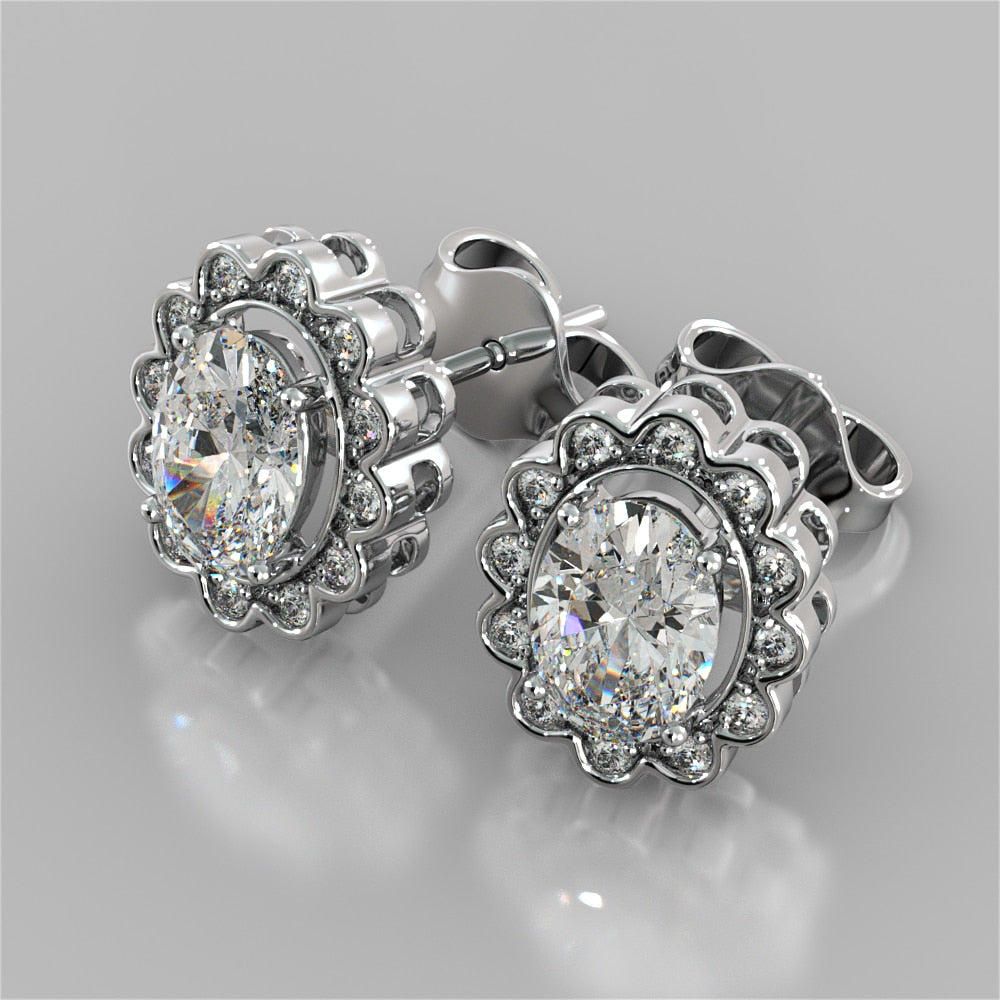 Oval-Cut Halo Earrings