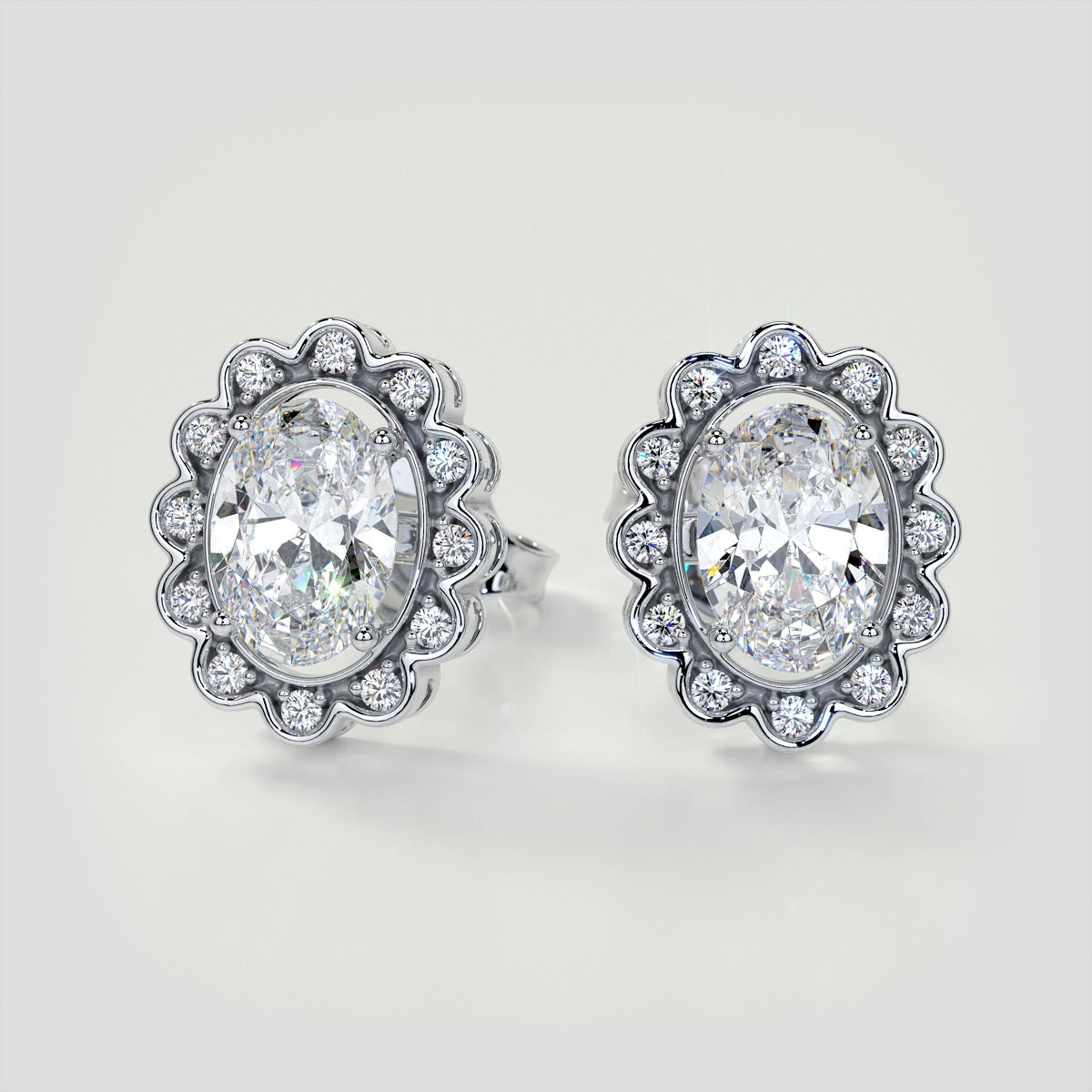 2.12CT Oval-Cut Halo Earrings