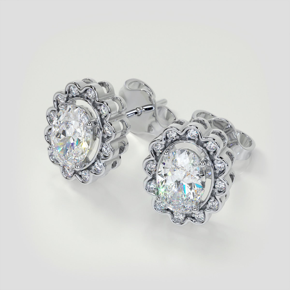 Oval-Cut Halo Earrings
