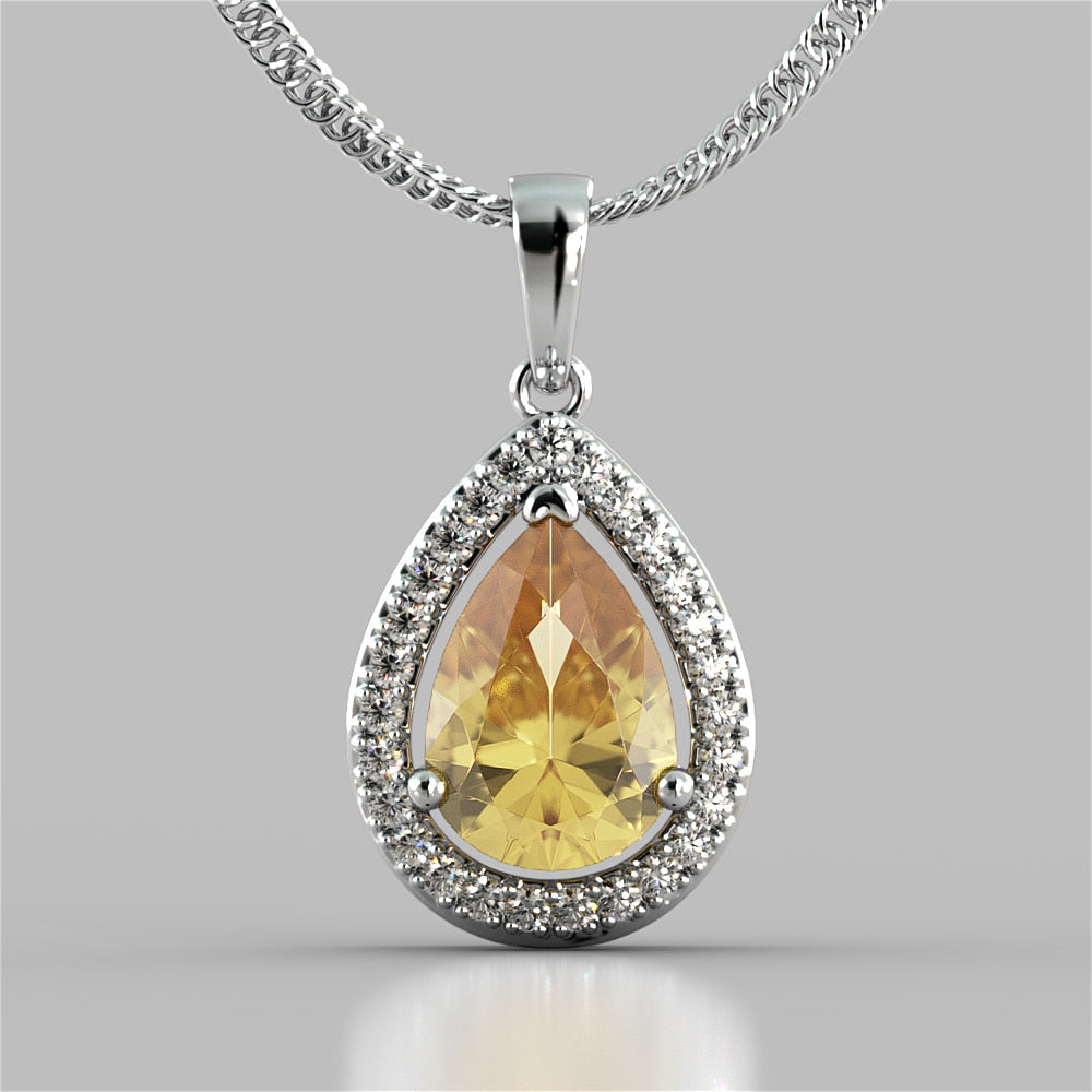 Pear Cut Tier Halo Color Pendant