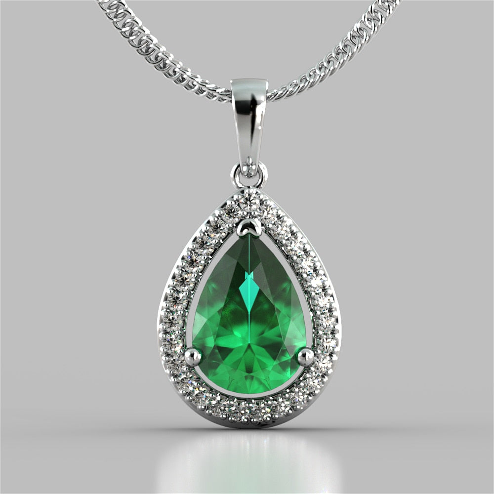 Pear Cut Tier Halo Color Pendant
