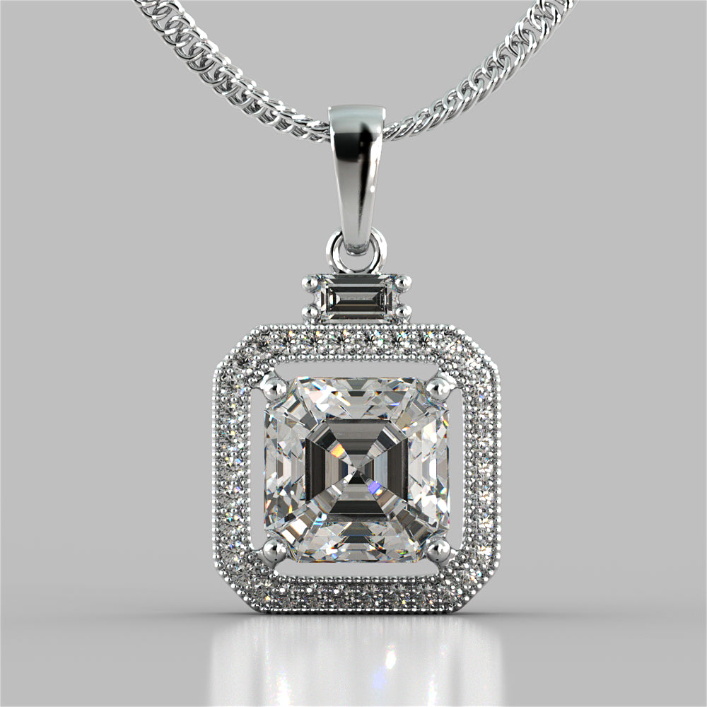 3.3Ct Asscher Cut Halo Pendant with 16" Chain Included