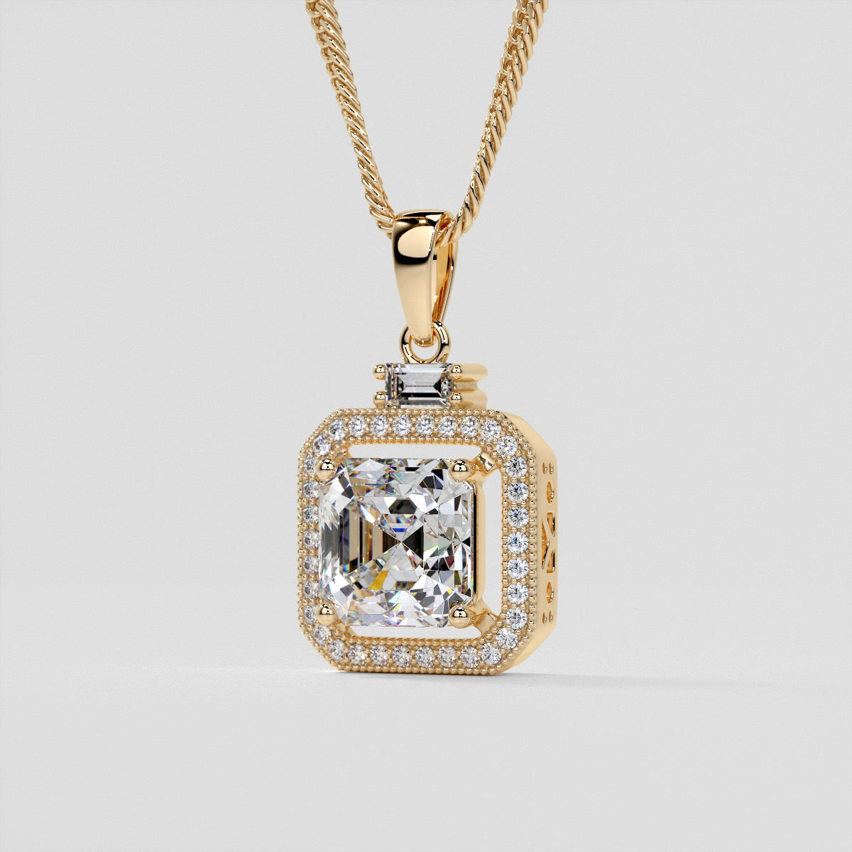 3.3Ct Asscher Cut Halo Pendant