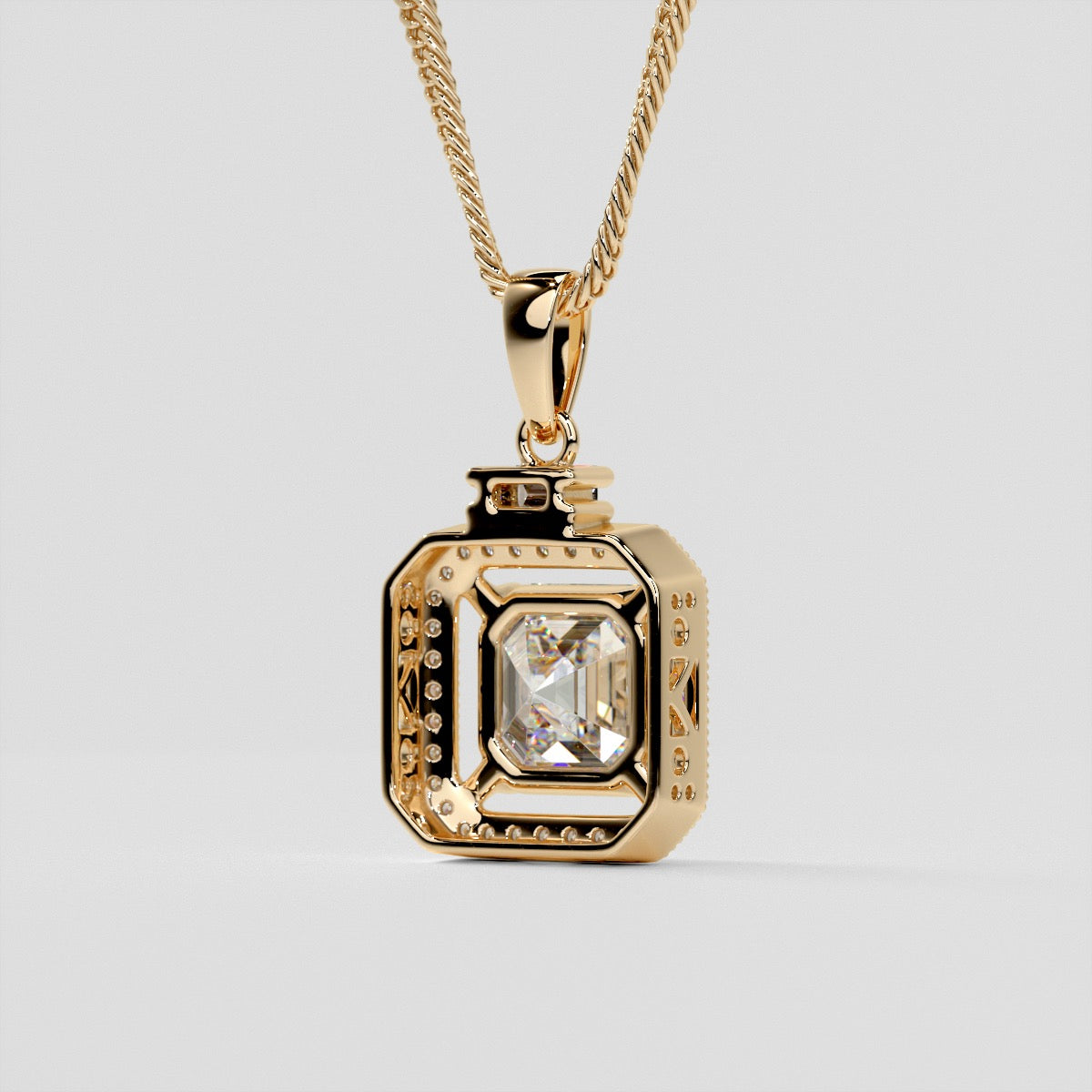 3.3Ct Asscher Cut Halo Pendant