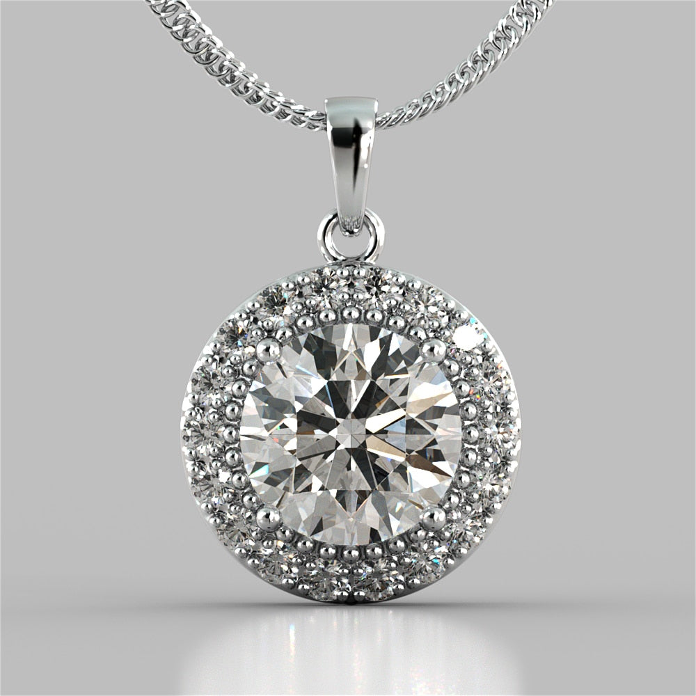 Round Cut Milgrain Tier Halo Pendant