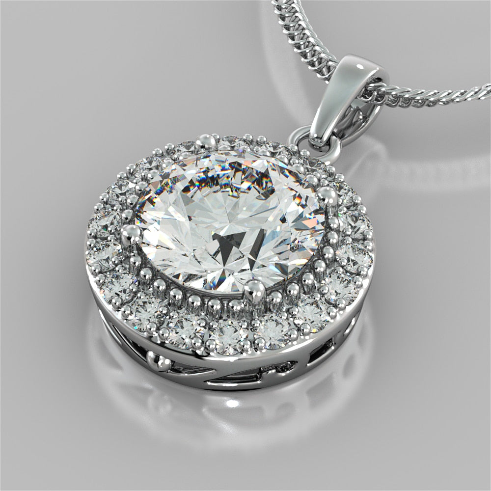 Round Cut Milgrain Tier Halo Pendant