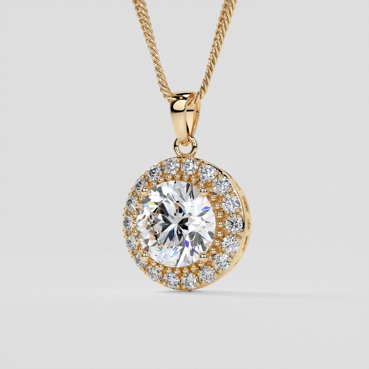 4.36CT Round Cut Milgrain Tier Halo Pendant