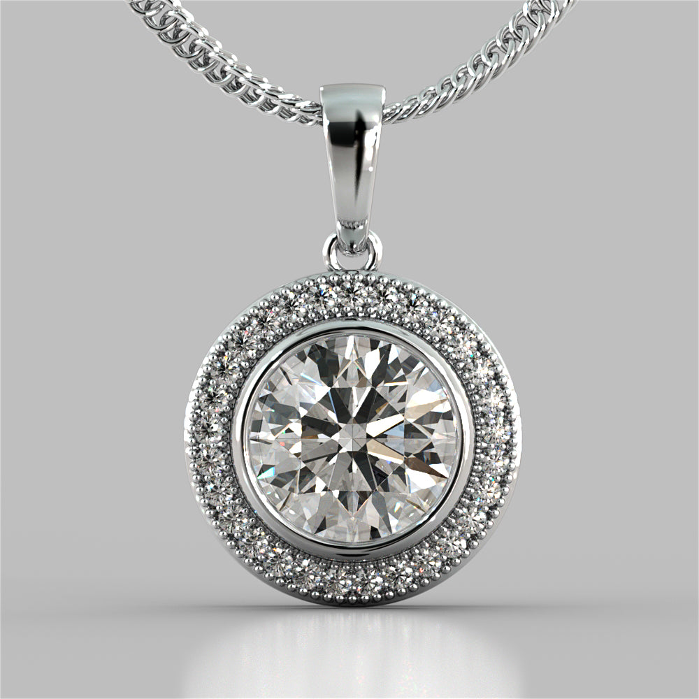 2.15CT Round Cut Slider Halo Pendant