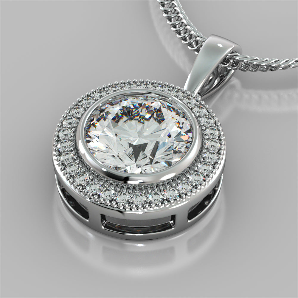 2.15CT Round Cut Slider Halo Pendant