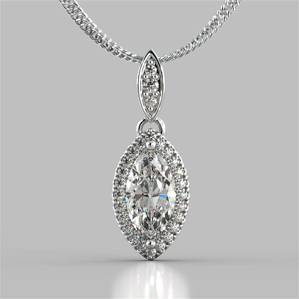 1.44CT Marquise Cut Drop Style With Embellished Bail Pendant