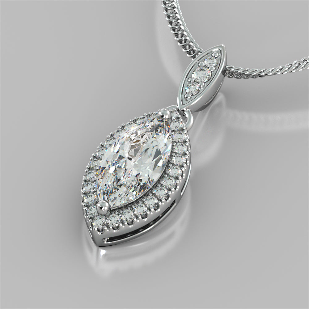 1.44CT Marquise Cut Drop Style With Embellished Bail Pendant with 16" Chain Included