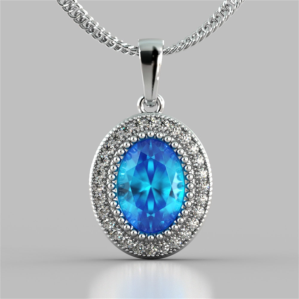 Oval Cut Prong Set Double-Tier Halo Pendant