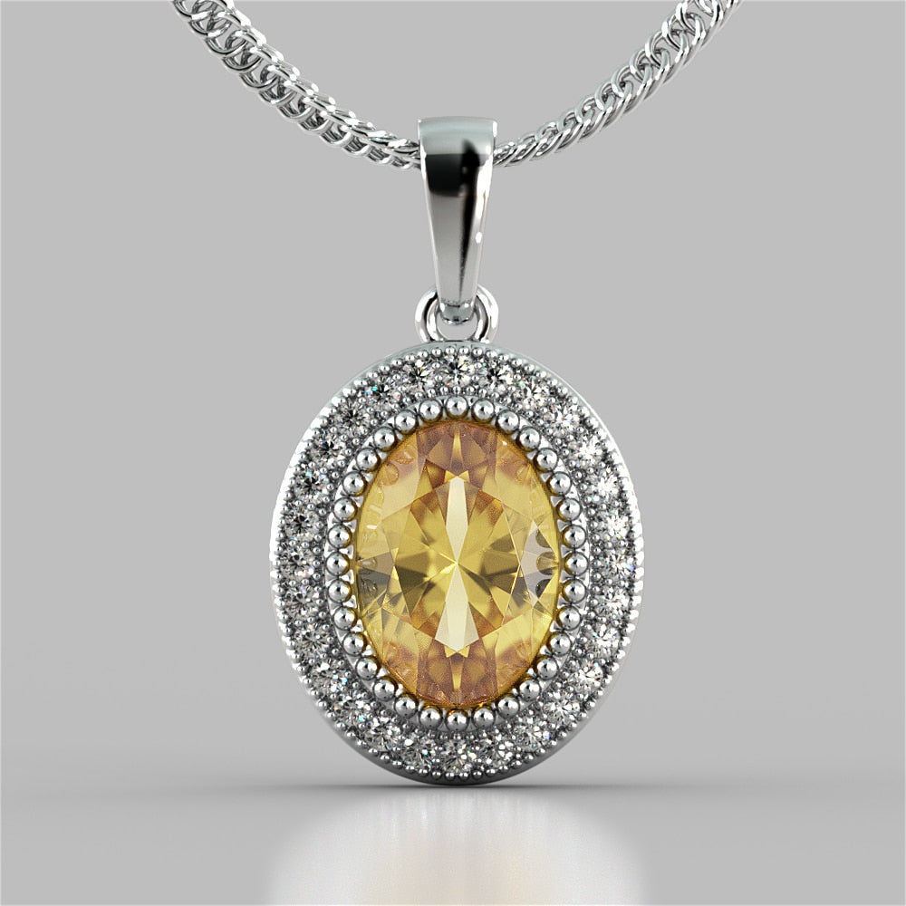 Oval Cut Prong Set Double-Tier Halo Pendant