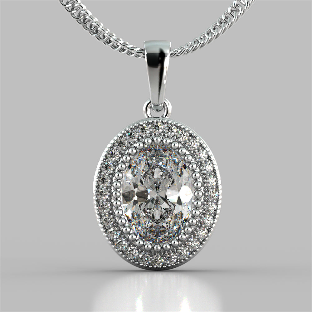 2.74CT Oval Cut Prong Set Double-Tier Halo Pendant