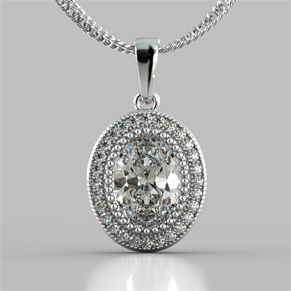 Oval Cut Prong Set Double-Tier Halo Pendant