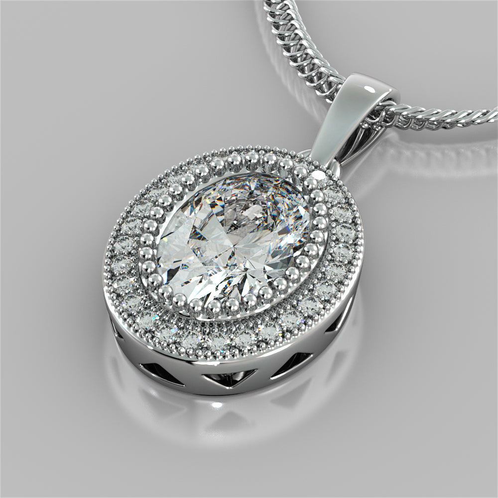 2.74CT Oval Cut Prong Set Double-Tier Halo Pendant