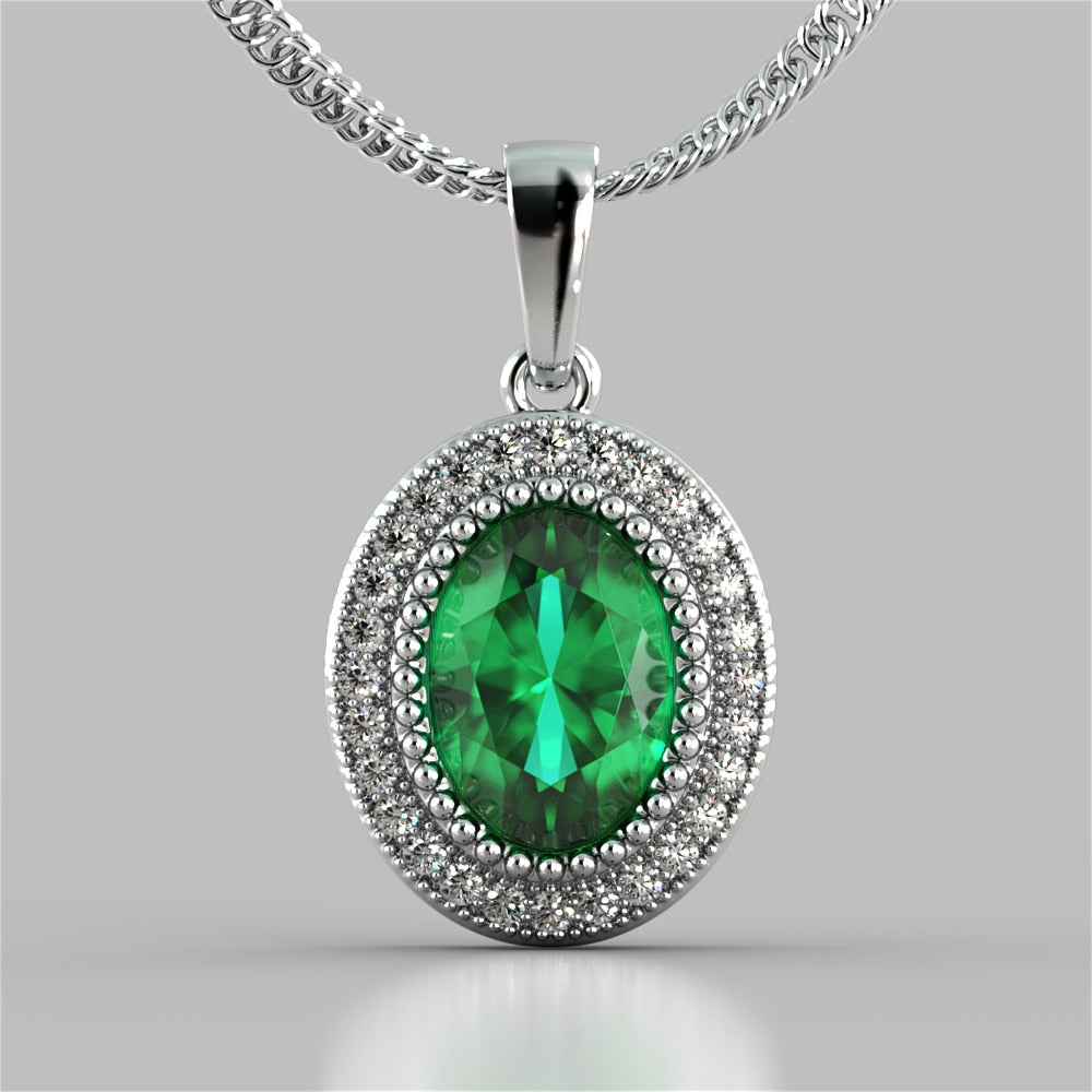 Oval Cut Prong Set Double-Tier Halo Pendant